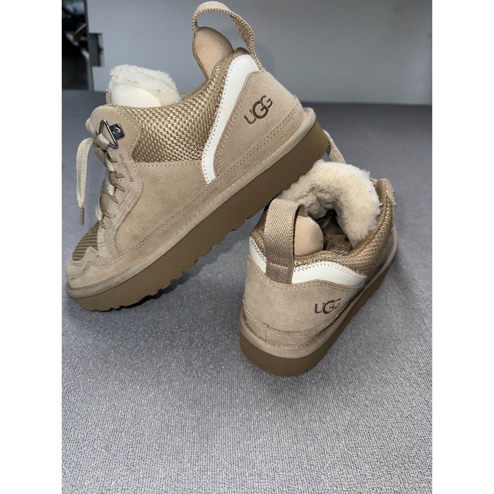 UGG Lowmel Women Tan Suede High Top Sneakers Shearling Lined Platform Size 7